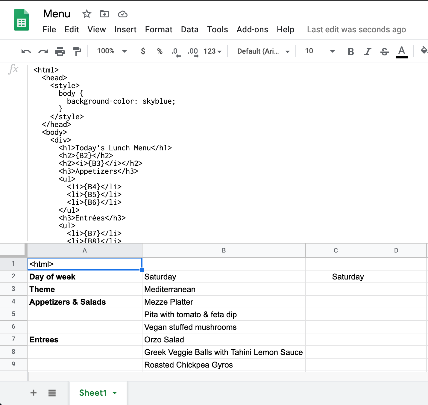 template data in sheet